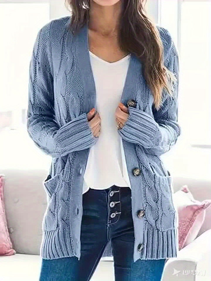 Kabelgebreid Warm Dames Vest Met Knopen