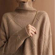 Col roulé tricoté d'automne avec motif à carreaux Chaud et doux pour femmes