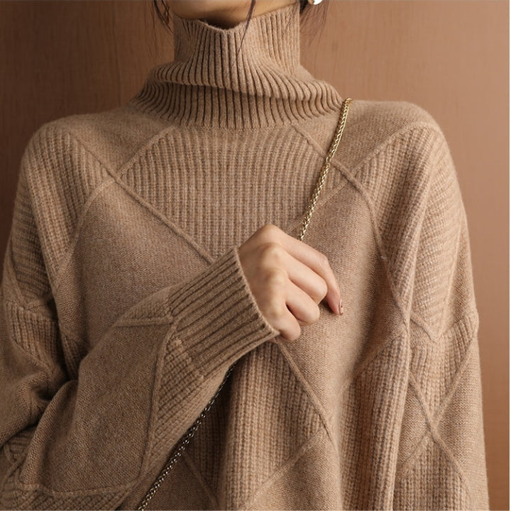 Col roulé tricoté d'automne avec motif à carreaux Chaud et doux pour femmes