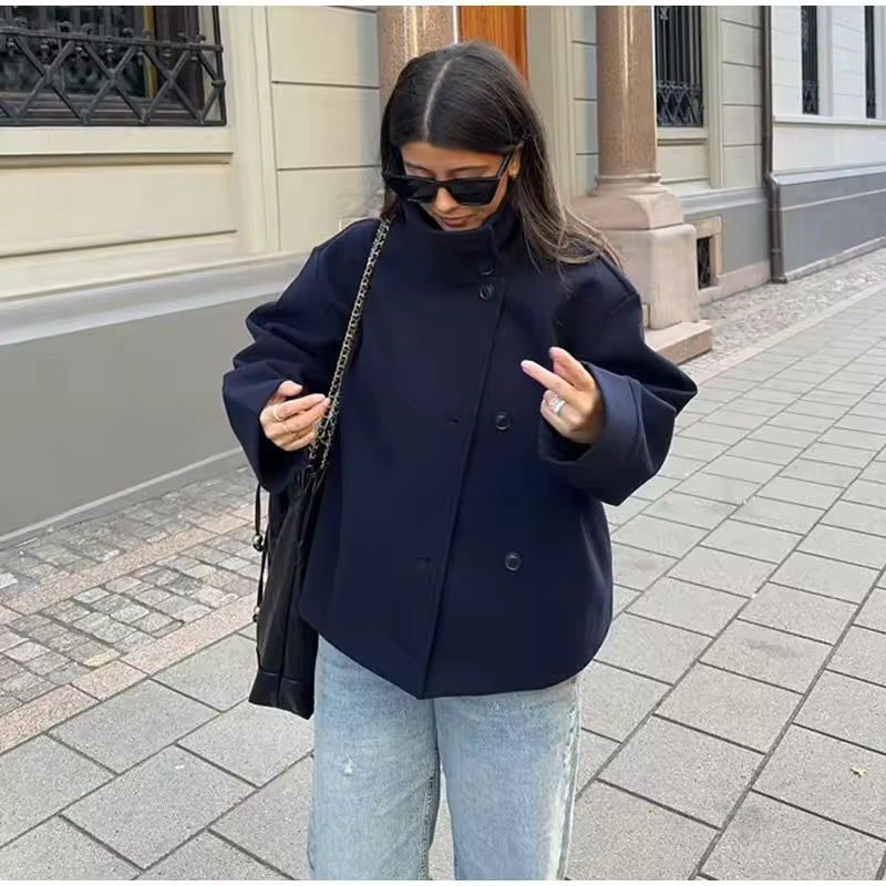 Soft Warm Peacoat Winter Jacket with High Collar for Women