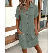 Light Shirt Dress with Buttons and Pockets for Women