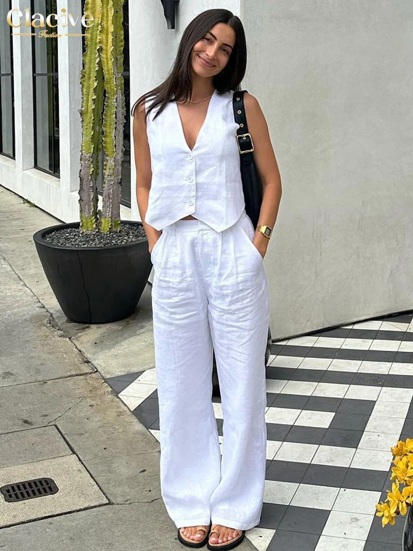 Women's Summer Set with Vest and Wide Pants