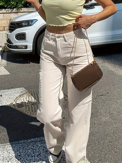 Dames Cargo Broek Met Hoge Taille En Wijde Pijpen