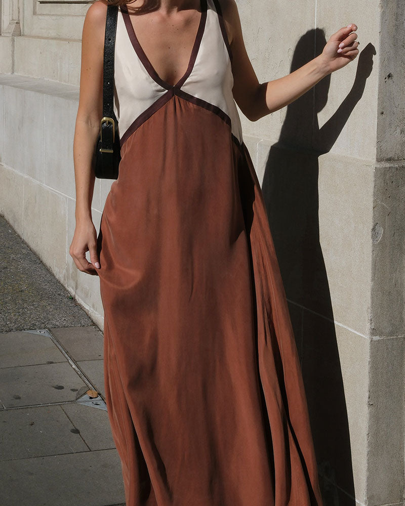 Mouwloze contrast zomerjurk voor vrouwen | Maxi