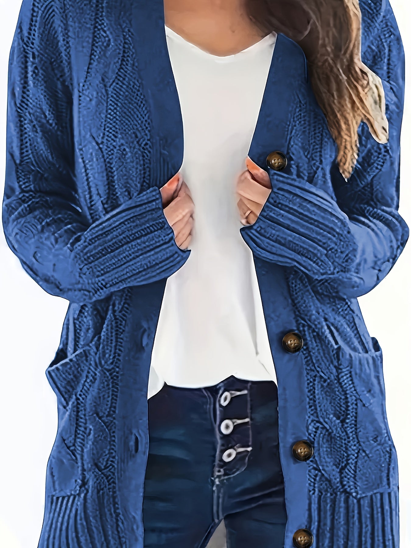 Kabelgebreid Warm Dames Vest Met Knopen