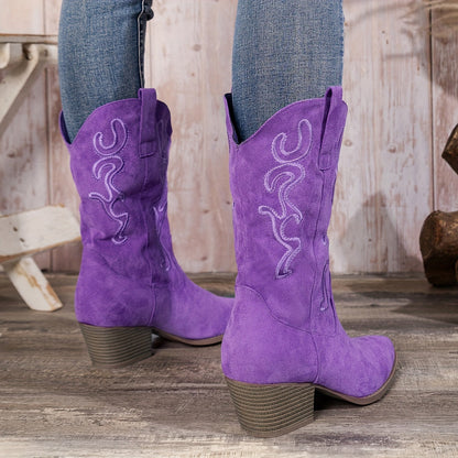 Vrouwen Western Cowboylaarzen Met Decoratieve Stiksels En Blokhak