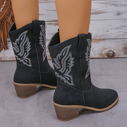 Zwarte Vintage Dames Cowboylaarzen Met Stiksels