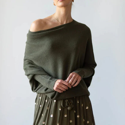 Oversized Gebreide Off Shoulder Trui voor Dames