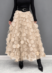 Elegant Festive Maxi Skirt with 3D Appliqués and Tulle