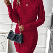 Robe pull mini col roulé chic pour femmes avec motif torsadé