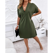Comfortable Summer Dress with V-Neck and Batwing Sleeves