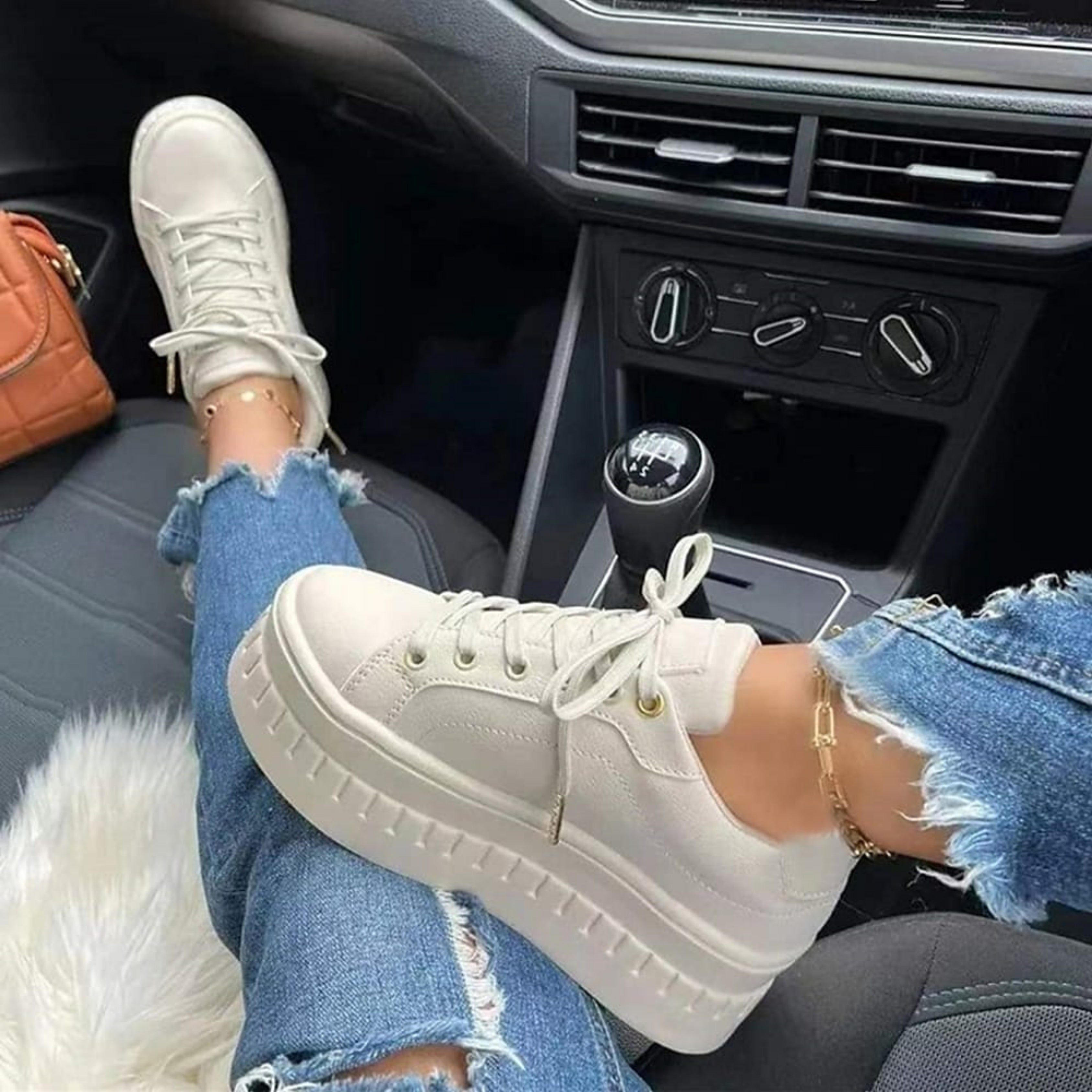 Low Platform Sneakers with Thick Sole for Women