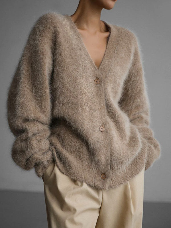 Oversized fluffy cardigan voor vrouwen | V‑hals
