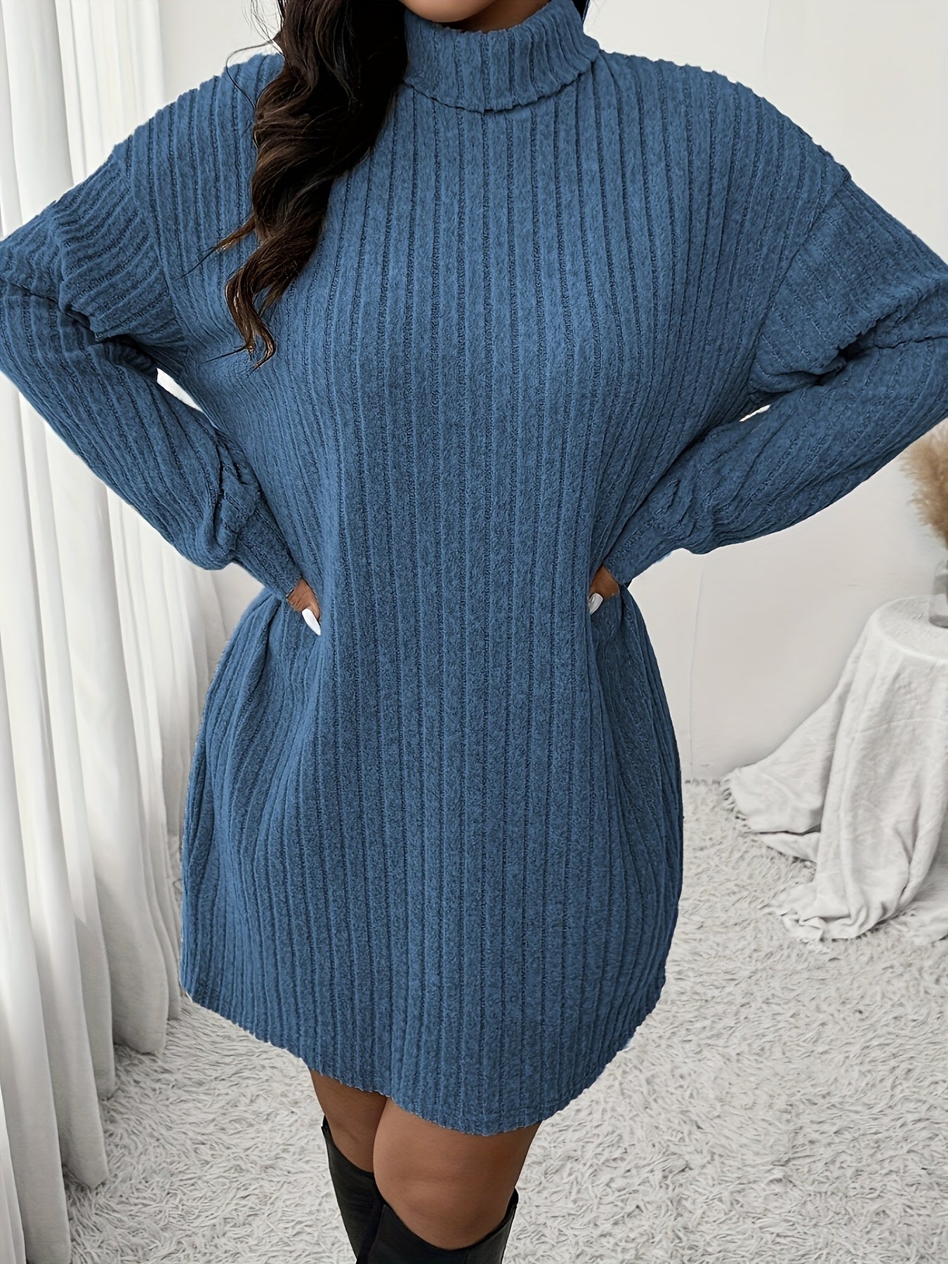 Knusse Geribde Mini Sweaterjurk Met Col Voor Dames