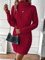 Robe pull mini col roulé chic pour femmes avec motif torsadé