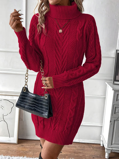 Chique Col Mini Sweaterjurk Voor Vrouwen Met Kabelpatroon