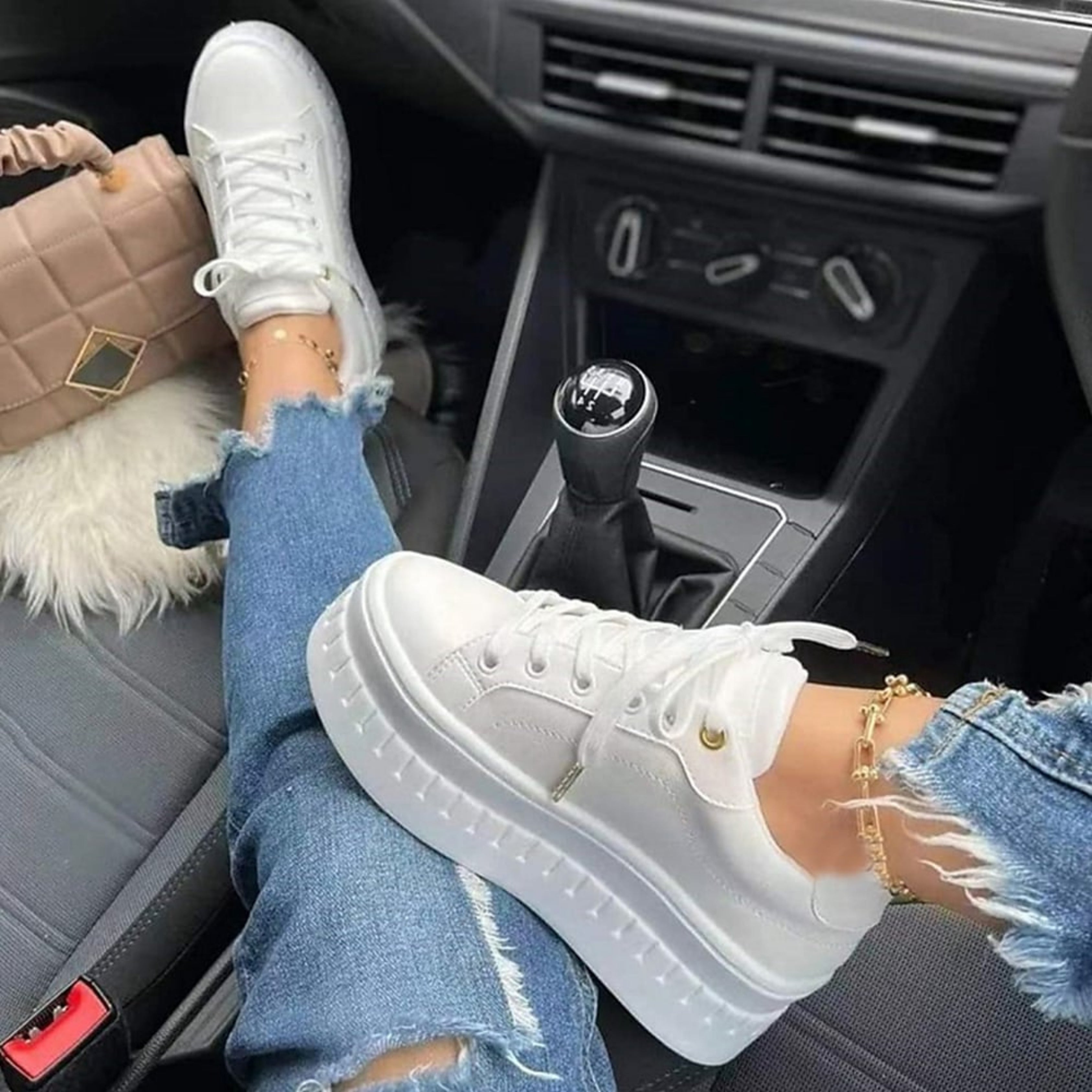 Low Platform Sneakers with Thick Sole for Women