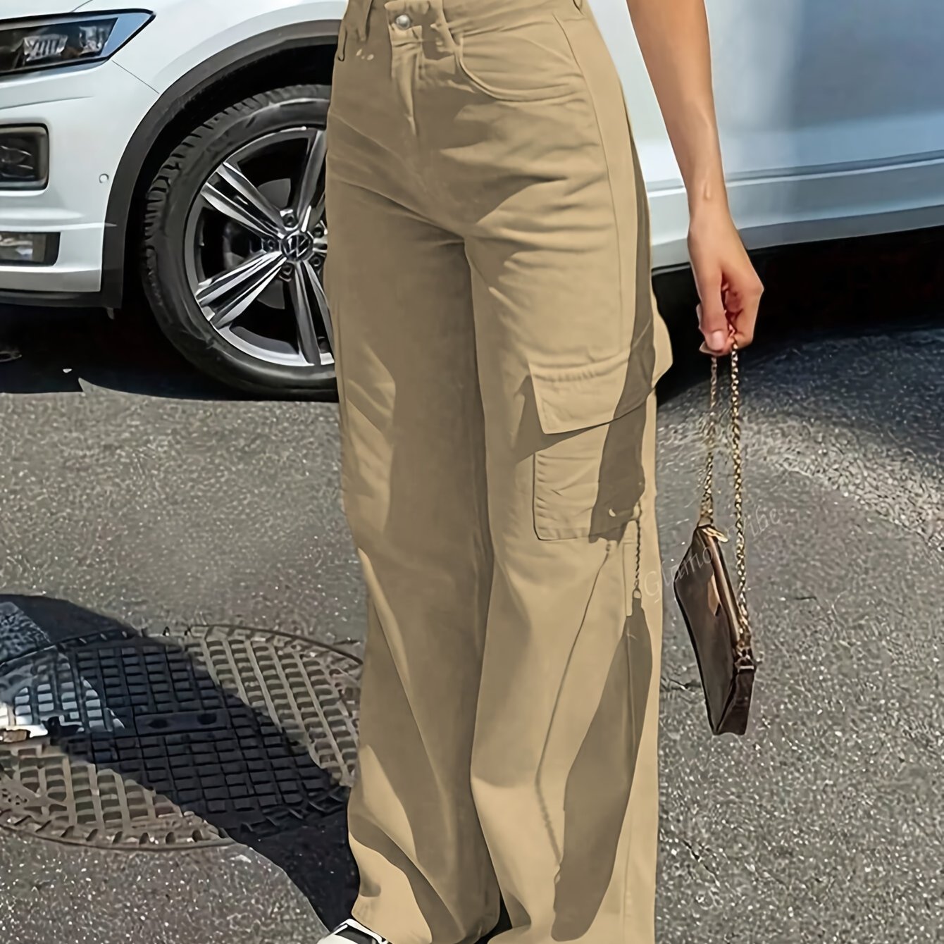 Dames Cargo Broek Met Hoge Taille En Wijde Pijpen
