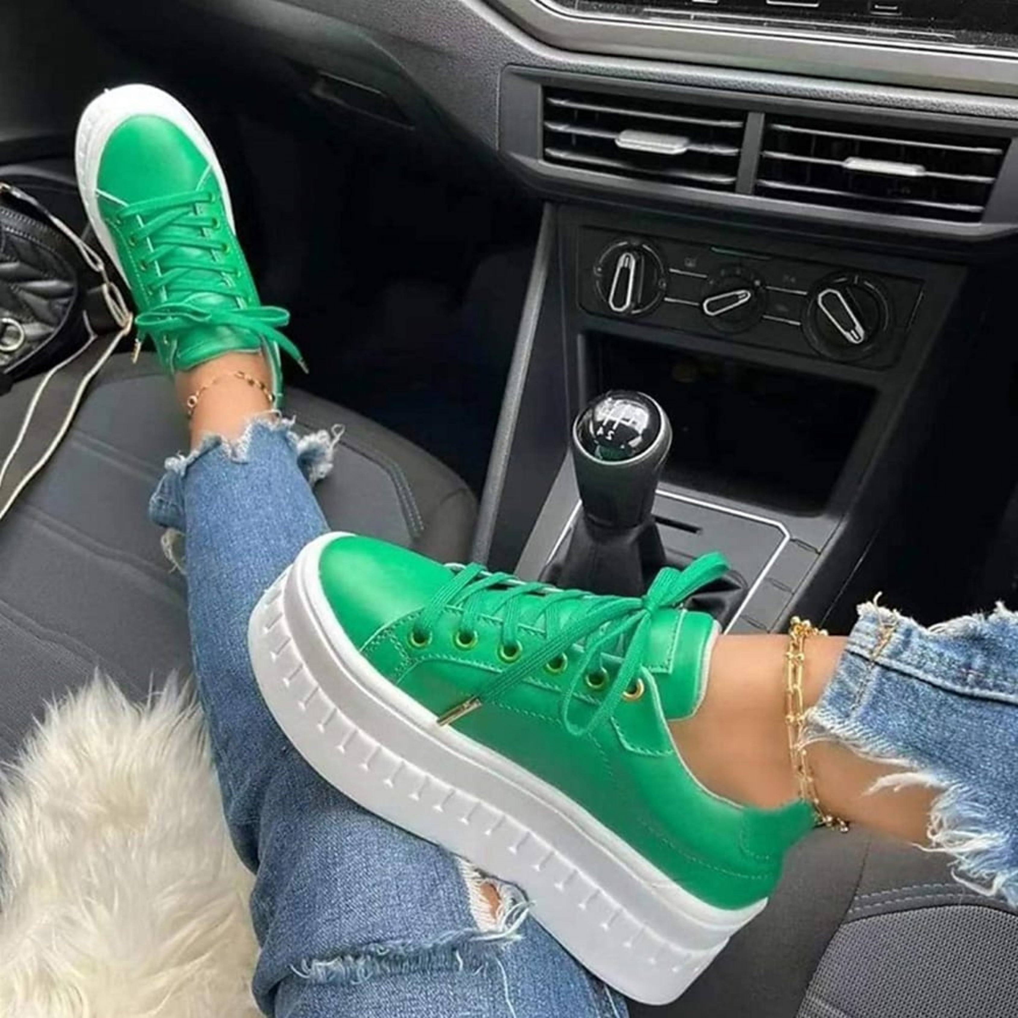 Low Platform Sneakers with Thick Sole for Women