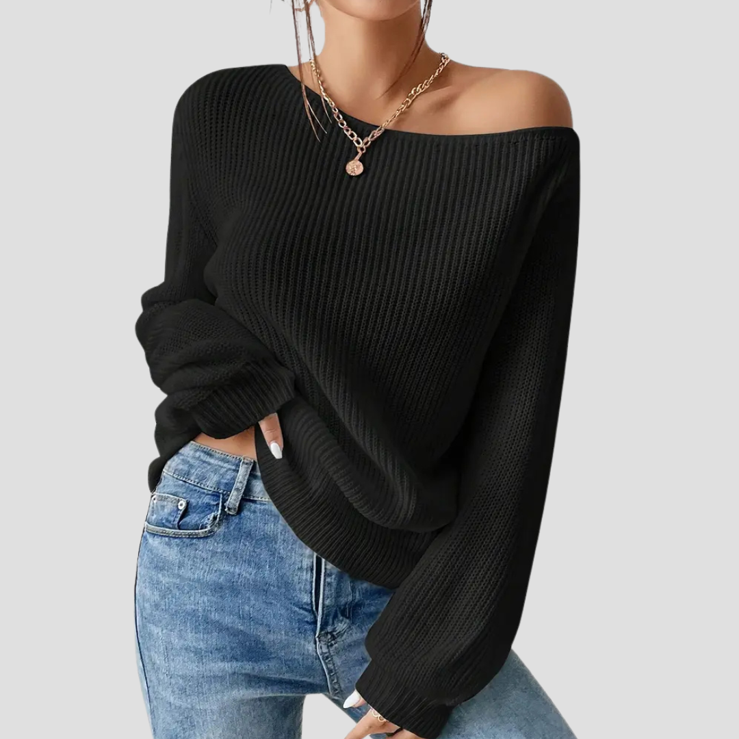 Off-Shoulder Gebreide Trui voor Dames Fijngebreid Losvallend