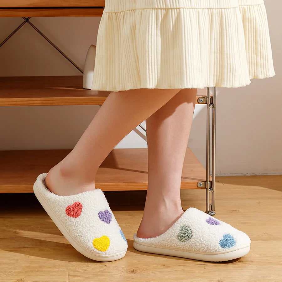 Warme Damespantoffels met Colourblock-Hartjes