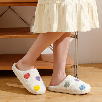 Warme Damespantoffels met Colourblock-Hartjes
