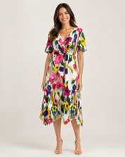 Women's Midi Dress with V-Neck and Floral Print