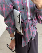 Checked Oversized Blouse with Chest Pocket for Women