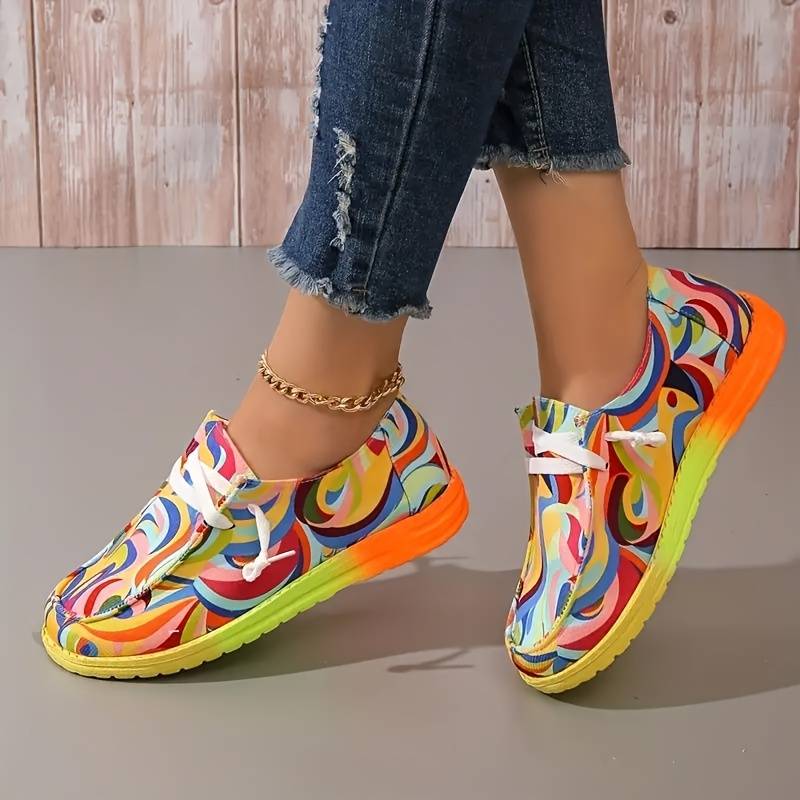 Mocassins légers pour femmes avec imprimé coloré et lacets