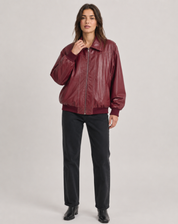 Dames Vintage Bikerjack in Leerlook Oversized Bomberjack