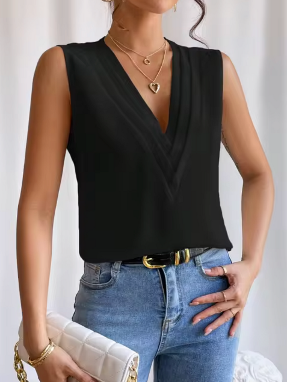 Elegant Sleeveless Top With V Neck For Women