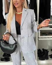 Comfortabele Dames Blazer Set met Wijde Pantalon en Strepen