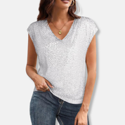 Sparkling Sequin V-Neck Top for Women