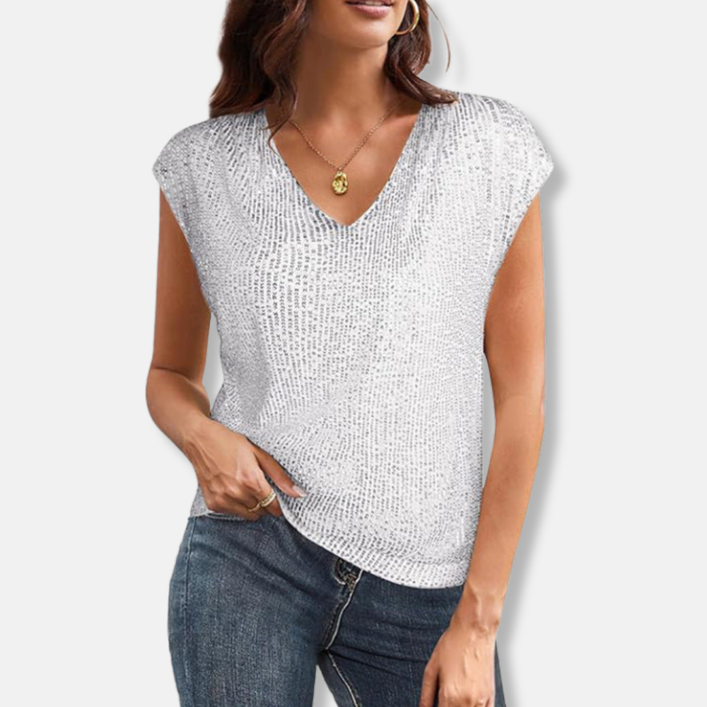 Top à paillettes scintillantes avec col en V pour femmes