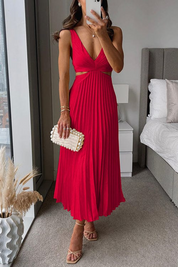 Elegant Gala Midi Dress with Airy Pleats for Women