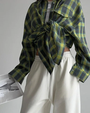 Checked Oversized Blouse with Chest Pocket for Women