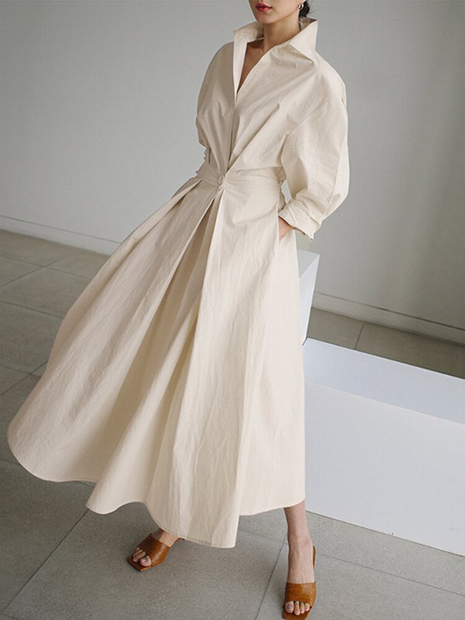 Women's Elegant Maxi Shirt Dress with Long Sleeves