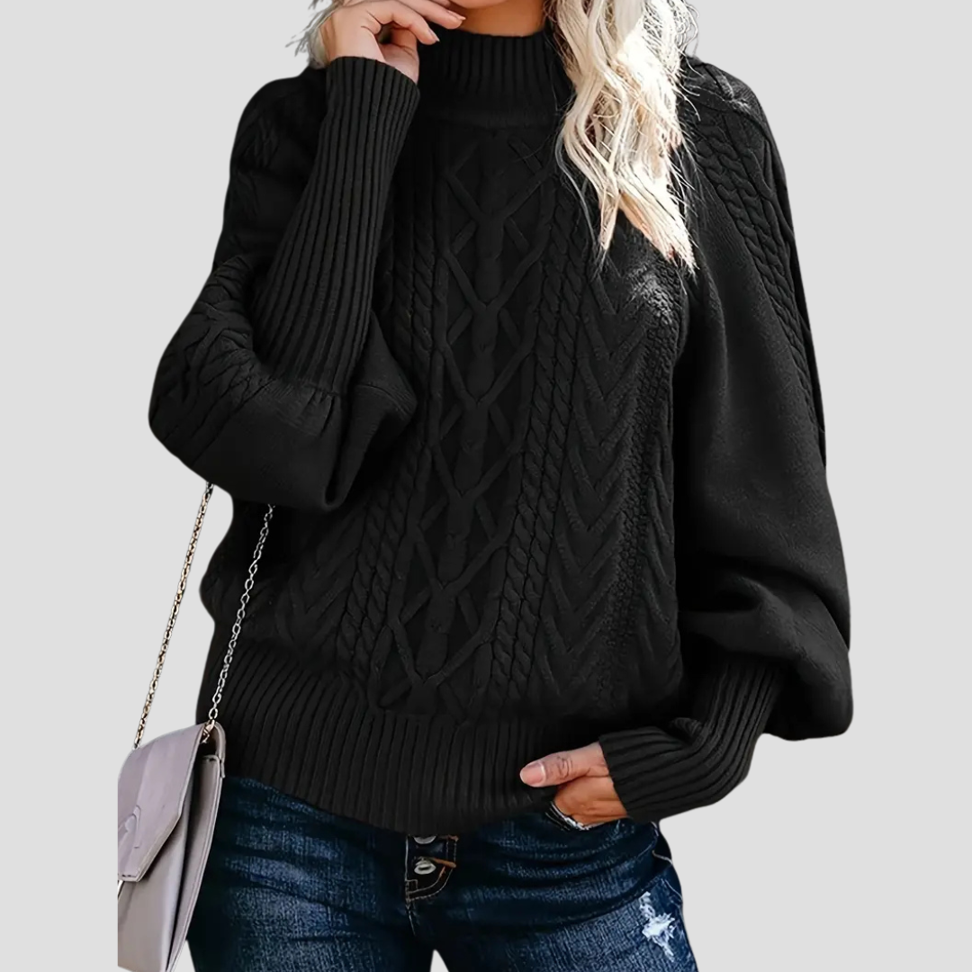 Pull col roulé torsadé pour femme, chaud avec manches ballon