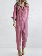 Dames Jumpsuit Met Knopen En Lange Mouwen