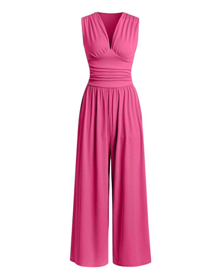 Women's Stylish Jumpsuit with Deep V-Neck and Wide Legs
