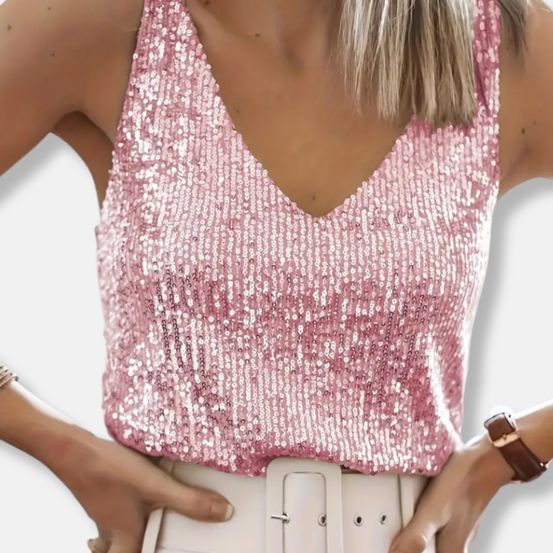 Sparkling Sequin V-Neck Top for Women