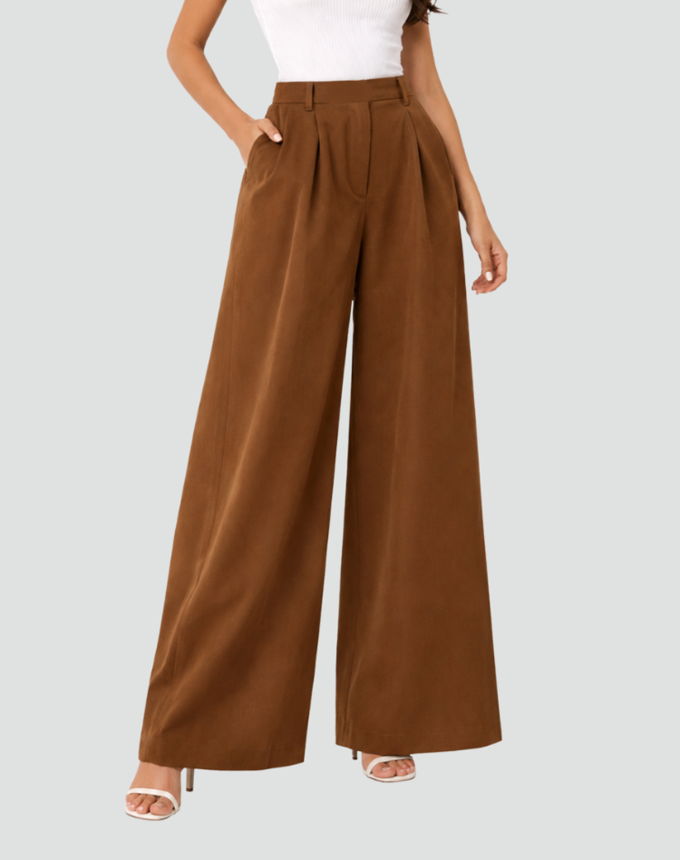 Pantalon femme à jambes larges et taille haute