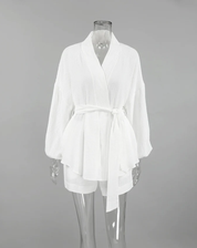 Sheila - Lekki biały damski zestaw kimono