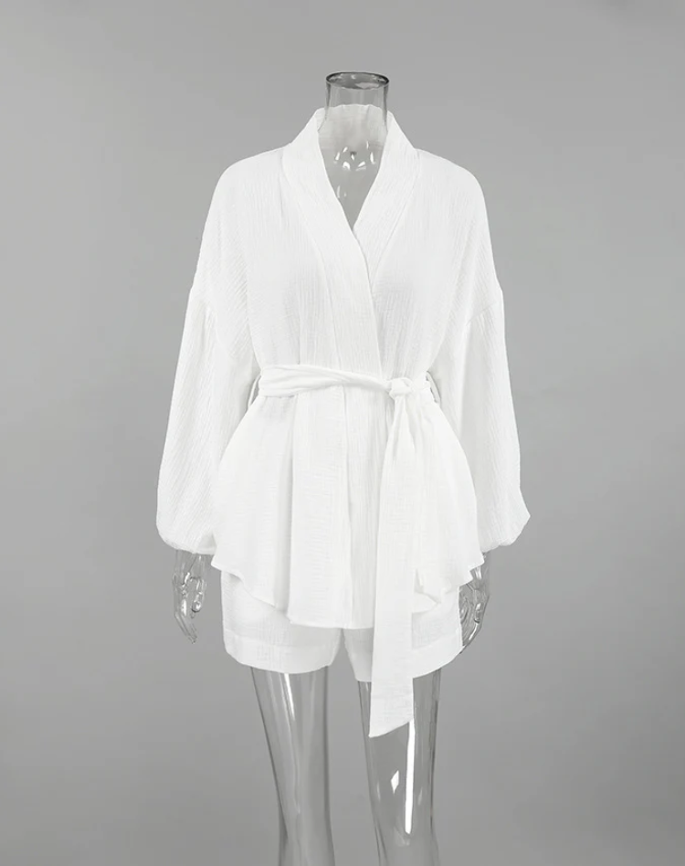 Sheila - Lekki biały damski zestaw kimono