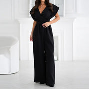 Elegant Women's Jumpsuit with Deep V-Neck and Wide Legs