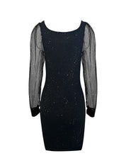 Błyszcząca sukienka koktajlowa z cekinami dla kobiet z długimi tiulowymi rękawami