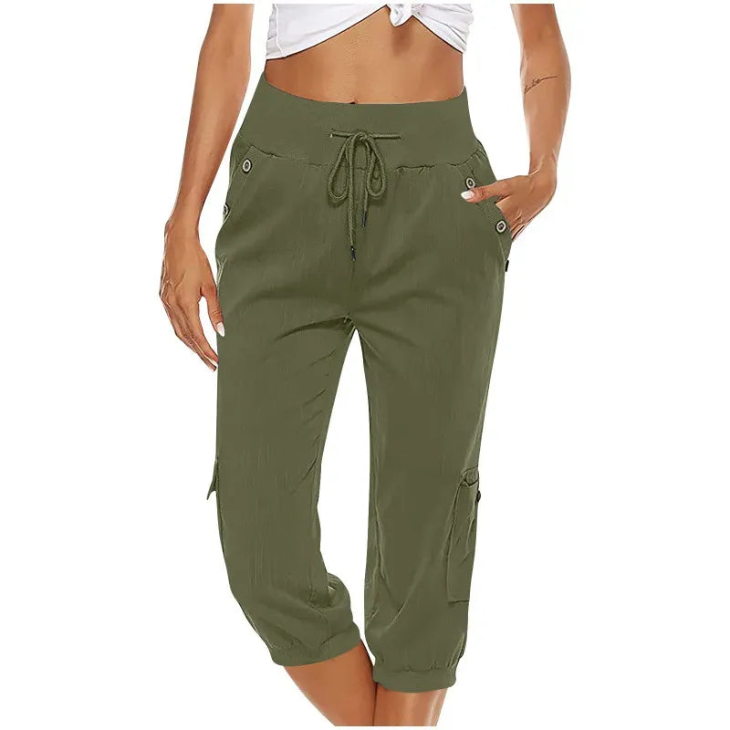 Casual Women's Capri Pants with Drawstring and Pockets