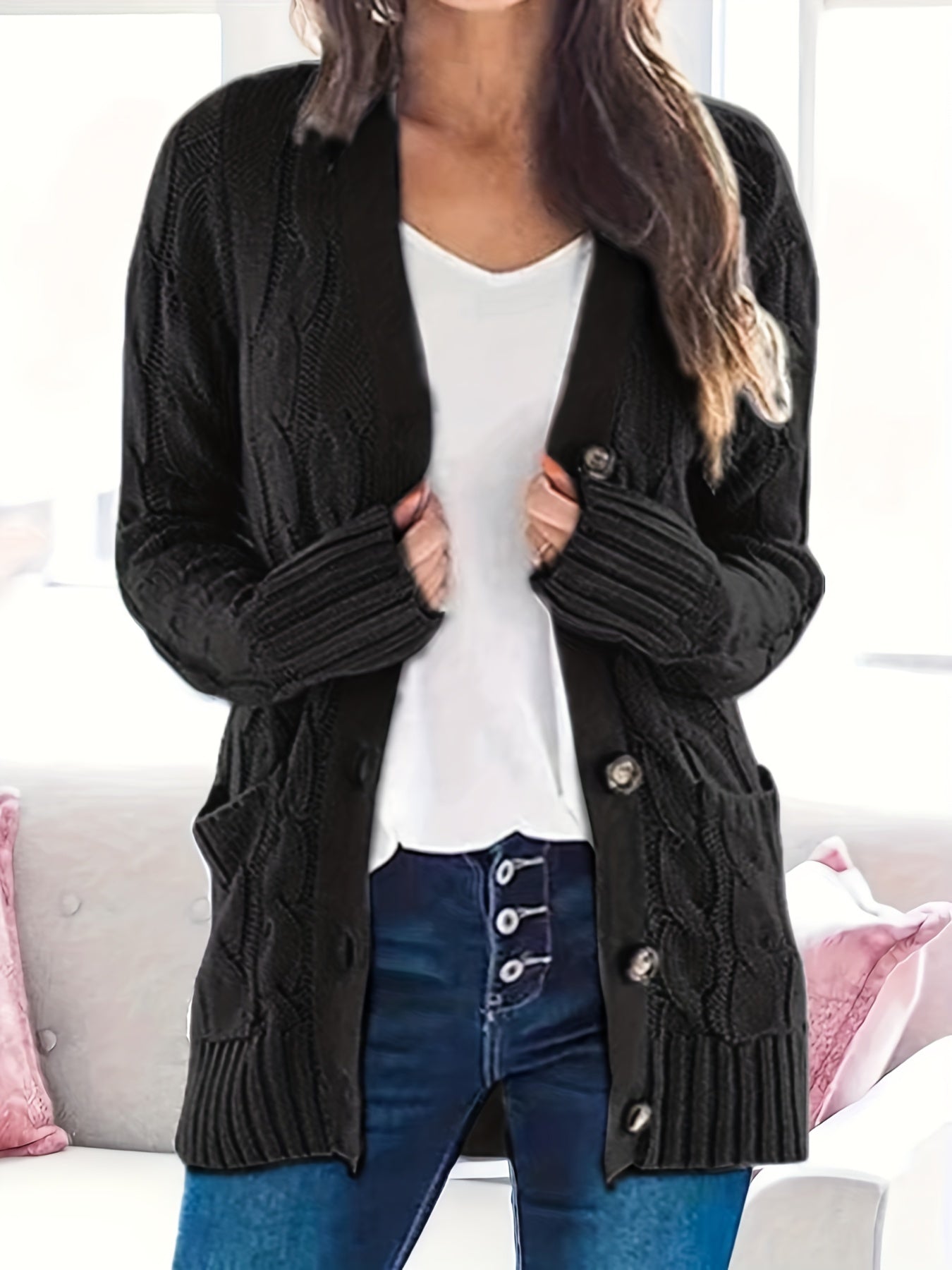 Kabelgebreid Warm Dames Vest Met Knopen