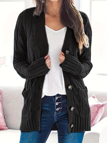 Kabelgebreid Warm Dames Vest Met Knopen