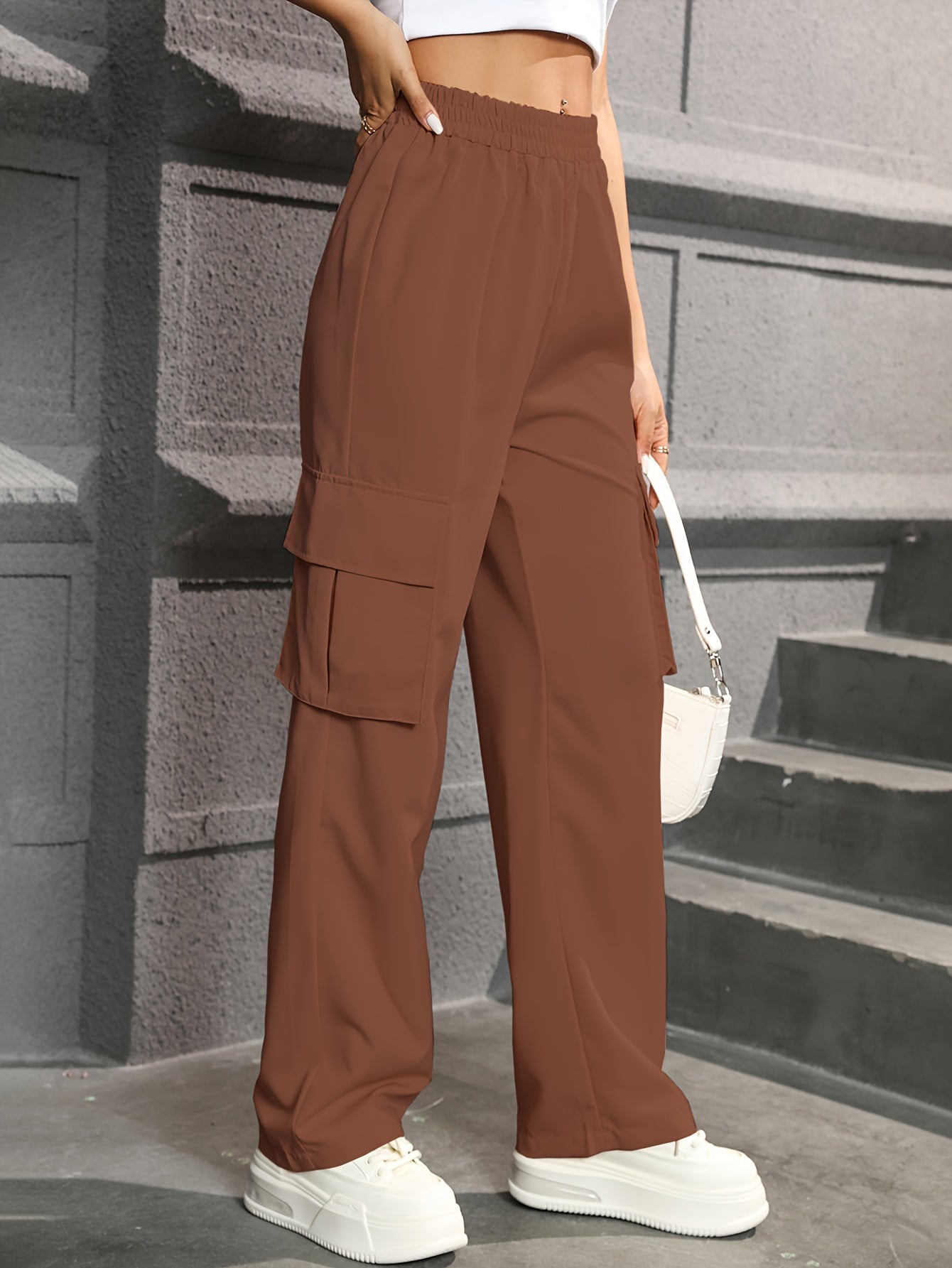 Trendy Cargo Broek Voor Dames Met Hoge Taille En Rechte Pijpen